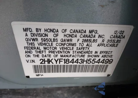 2003 Honda Pilot Ex из США, поврежденный, VIN 2HKYF18443H554499